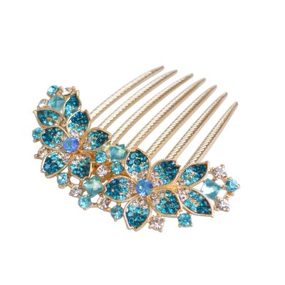 Sankuwen Women Rhinestone Inlaid Flower Hair Comb Hairpin Barrette Accessory,Also Perfect Mother&#39;s Day Gifts for Mom (Blue)