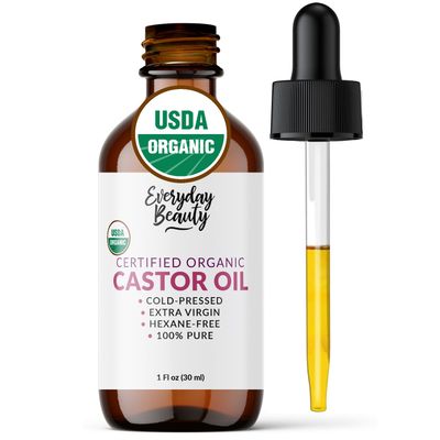 Organic Castor Oil - 100% Pure Certified USDA Organic, Cold Pressed &amp; Hexane-Free, For Eyelashes, Eyebrows, Hair, Skin &amp; Wellness Packs -1oz Glass Bottle &amp; Dropper