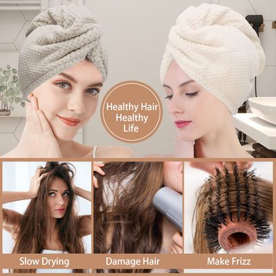 CZZXI 3 PCS Microfiber Hair Towel - Wraps for Wet Hair, Anti Frizz Turbans, for Curly Hair (Beige, Khaki, Grey)