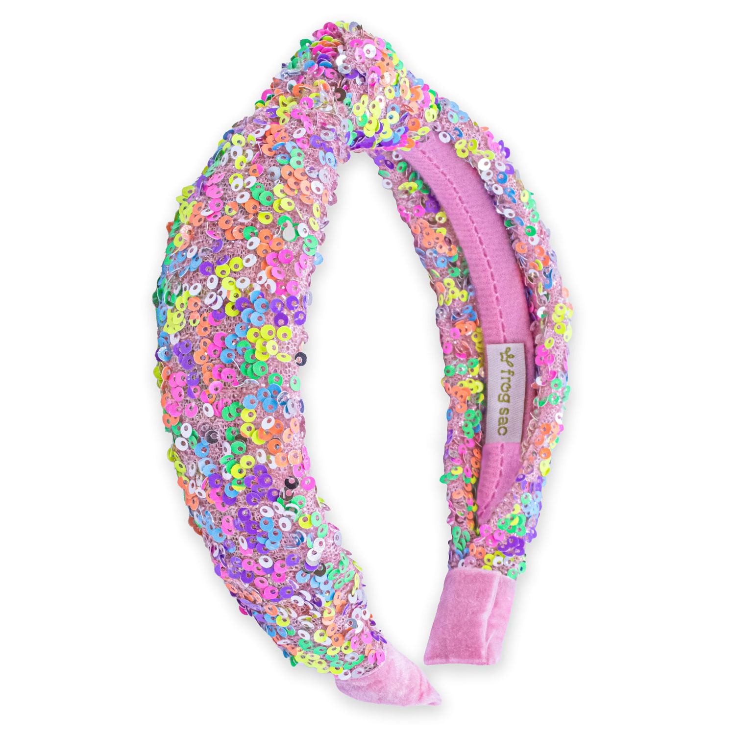 FROG SAC Sequin Knot Headband for Girls, Rainbow Knotted Hair Bands Accessories for Kids, Sparkly Iridescent Little Girl Headbands, Cute Fashion Hairbands for Tweens Stocking Stuffers for Children