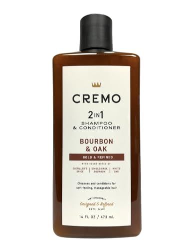 Cremo Bourbon &amp; Oak 2-in-1 Shampoo &amp; Conditioner, Barber Grade Quality That Moisturizes and Cleanses All Hair Types, 16 Fluid Ounce