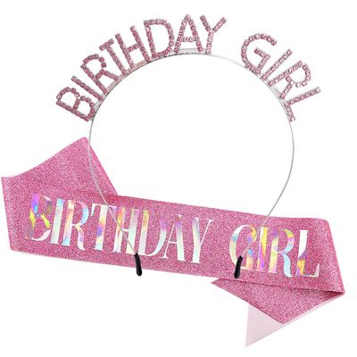 AOPRIE Pink Birthday Sash for Women Girls Birthday Crown Tiara for Women Birthday Girl Headband Princess Crown Happy Birthday Accessories Decorations