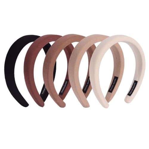Padded Thick Brown Headbands for Women,5Pcs Wide Plain Turban Headband Fashion Hair Bands Headwear Barrette Styling Tools Accessories with Solid Colors,Deep