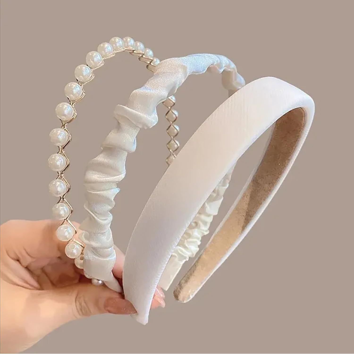 TEBIEKOY 3PCS Headbands for Women &amp; Girls - White Pearl Non-Slip Wide Padded Headbands - Cute &amp; Vintage Women's Hair Accessories