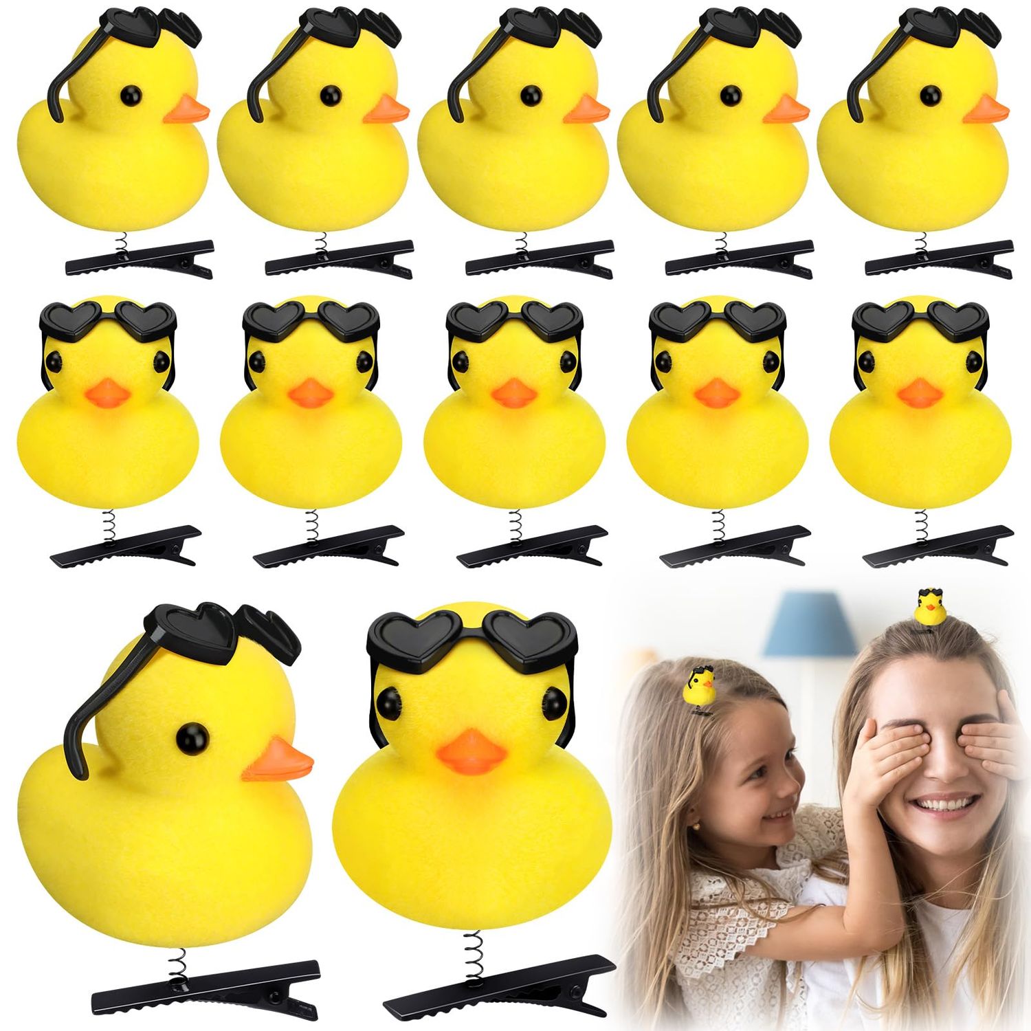 Croknit 12 Pcs Duck Hair Clips Yellow Duck Hairpin Kawaii Cartoon Ducky Clips Decorative Hair Accessories for Holiday Women Men Party Decor(Sunglasses Style)