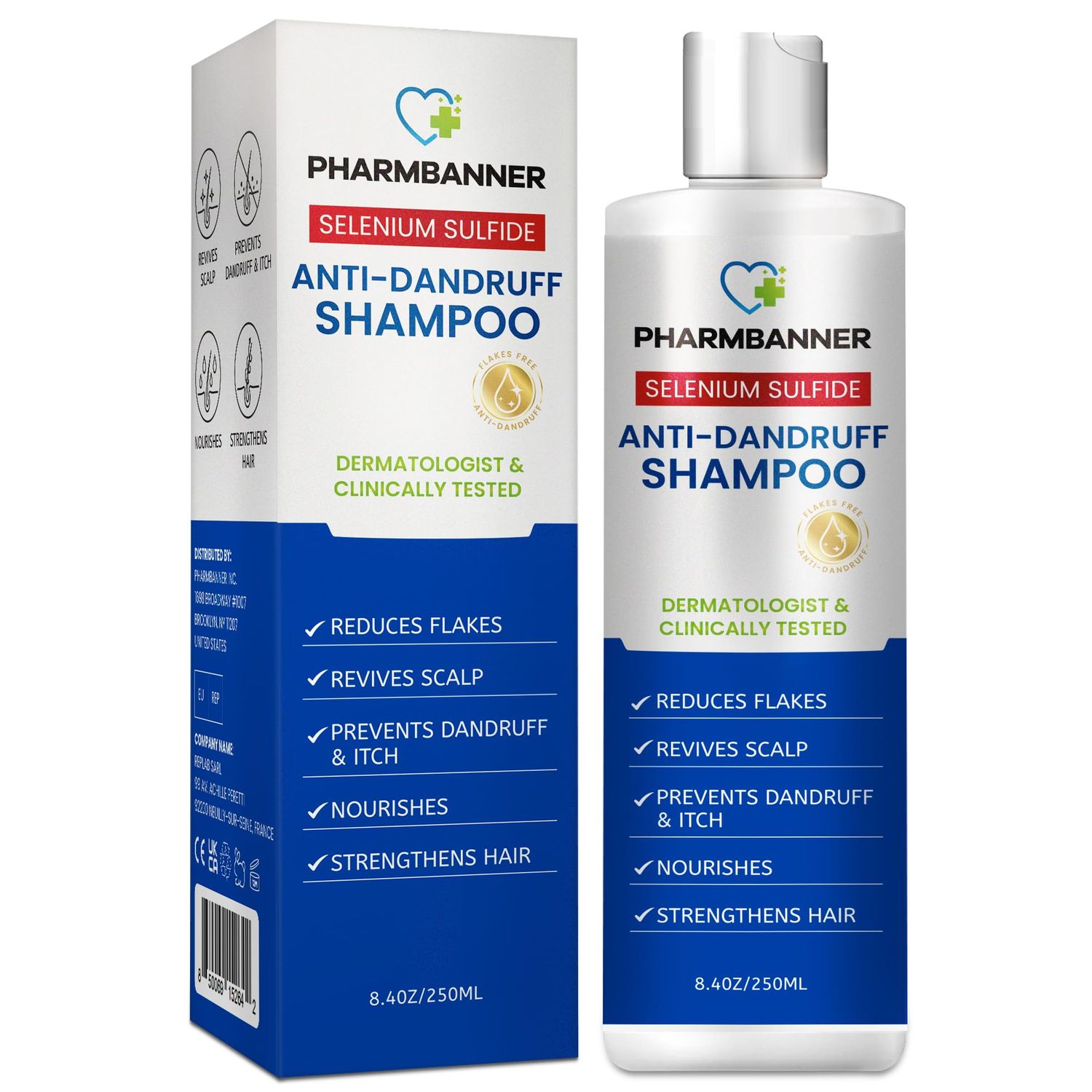 PHARMBANNER Anti-Dandruff Shampoo with Selenium Sulfide: For Flaky Scalp, Itching &amp; Seborrheic Dermatitis Relief - Menthol &amp; Lavender Oil - Moisturizing, Color Safe, Gentle for All Hair Types - 8.4oz