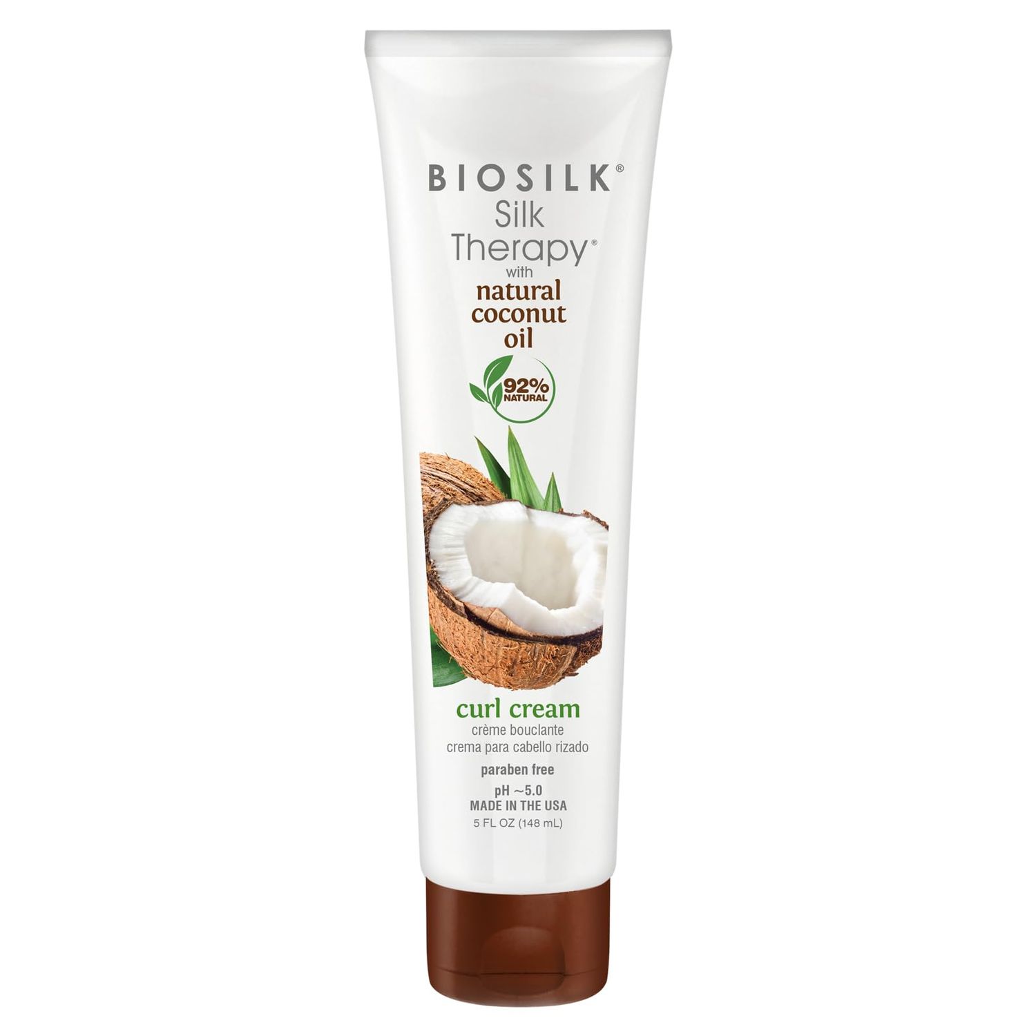 BioSilk Silk Therapy with Coconut Oil Curl Cream, Defines Curls, Nourishing &amp; Helps Eliminate Frizz, Sulfate, Paraben &amp; Cruelty-Free, 5 Oz