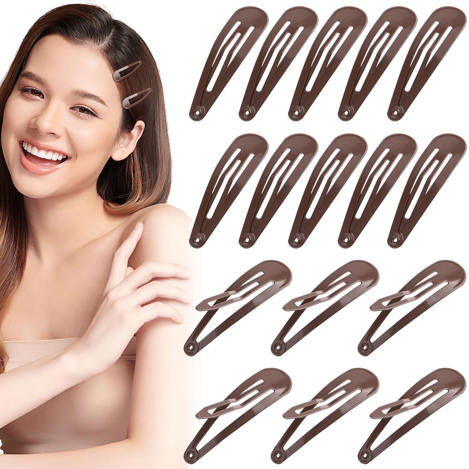 PAGOW 16 Pcs Brown Snap Hair Clips, 2&quot;/5cm Metal Hair Barrettes, Thicken Hair Accessories for Women Thin and Thick Hair
