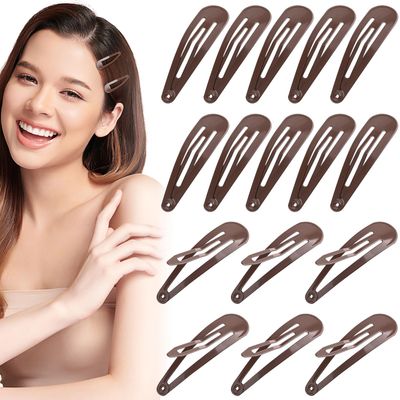 PAGOW 16 Pcs Brown Snap Hair Clips, 2&quot;/5cm Metal Hair Barrettes, Thicken Hair Accessories for Women Thin and Thick Hair