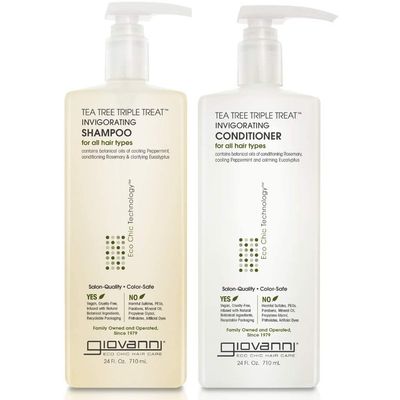 GIOVANNI Tea Tree Triple Treat Invigorating Shampoo &amp; Conditioner Set - Cooling Peppermint, Eucalyptus, Rosemary, Helps Dry, Flaky Scalp, Salon Quality, Vegan, Cruelty Free, Paraben Free - 24 oz Each