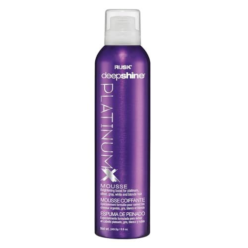 RUSK Deepshine PlatinumX Mousse, Lightweight, Alcohol-Free, for Platinum, Blonde, Gray, and Silver Hair, Enhances Body and Volume While Restoring Haircolor, 8.8 oz.