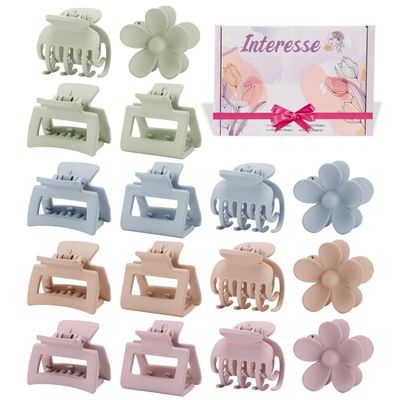 16 PCS Small Claw Clips for Thin Thick Hair, 4 Shapes Small Hair Clips, Cute Flower Claw Clips for Women Girls, Mini Hair Clips for Kids, Hair Accessories, Macaroon Colors
