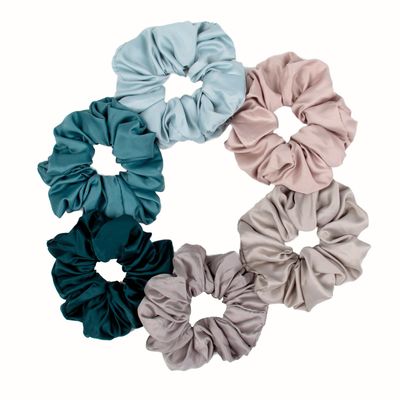 6 Pieces Satin Silk Scrunchies for hair, Big Hair Scrunchies Satin Hair Ties Ponytail Holder No Hurt Your Hair Wedding Bridal Silk Hair Ties