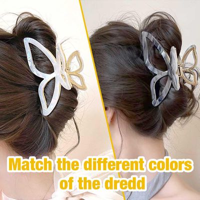 Solilayx Large Butterfly Claw Clip, Acetate Metal Hair Claw Clip for Women, Non-Slip Hair Clips for Thick Hair, Stylish Hair Accessories for Women & Teens - 2Pack