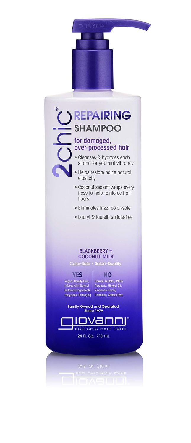 GIOVANNI 2chic Ultra-Repairing Shampoo - For Damaged, Over-Processed Hair, Helps Restore Hair&#39;s Natural Elasticity, Blackberry &amp; Coconut Oil, Argan, Shea Butter, Color Safe - 24 oz