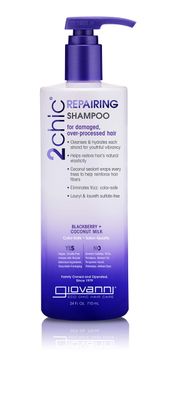 GIOVANNI 2chic Ultra-Repairing Shampoo - For Damaged, Over-Processed Hair, Helps Restore Hair&#39;s Natural Elasticity, Blackberry &amp; Coconut Oil, Argan, Shea Butter, Color Safe - 24 oz