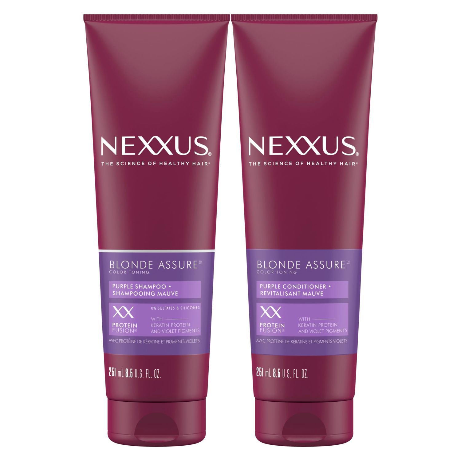 Nexxus Blonde Assure Purple Shampoo &amp; Conditioner Color Assure 2 Pack Blonde, Bleached &amp; Silver Hair Color Shampoo &amp; Conditioner with Keratin Protein &amp; Violet Pigment 8.5 fl oz