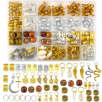 Qingchuang 241 PCS Hair Jewelry for Braids Hair Jewelry Loc Jewelry for Hair Dreadlock Metal Gold Silver Clips Shells Imitation Wood Beads Hair Charms Women Girl Adjustable Cuffs Braiding Hair Rings