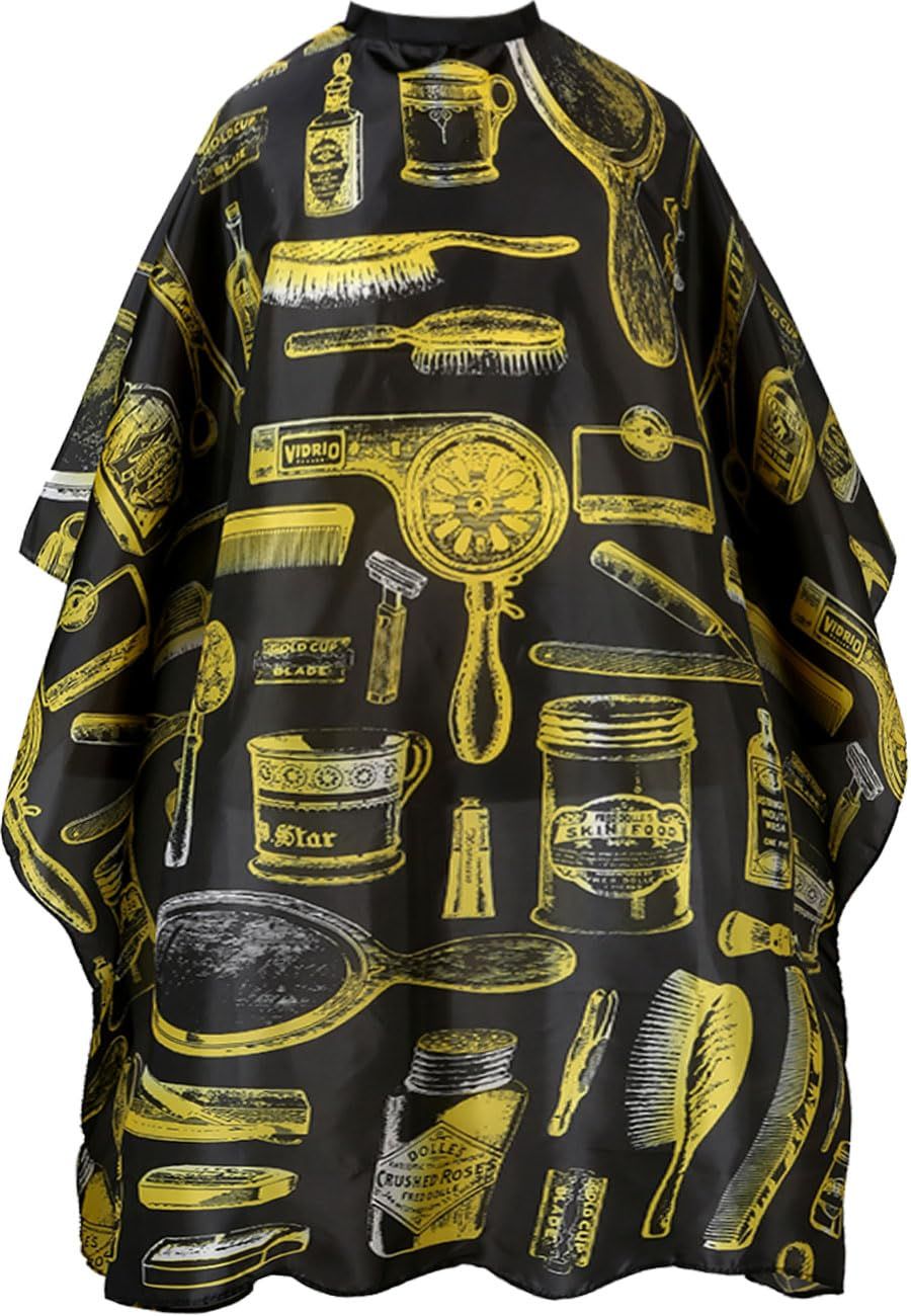 Borogo Professional Waterproof Hair Styling Cape Nylon Haircuting Salon Cape Gown Hair Salon with Snap Closure - 50&quot; x 60&quot; Yellow Prints