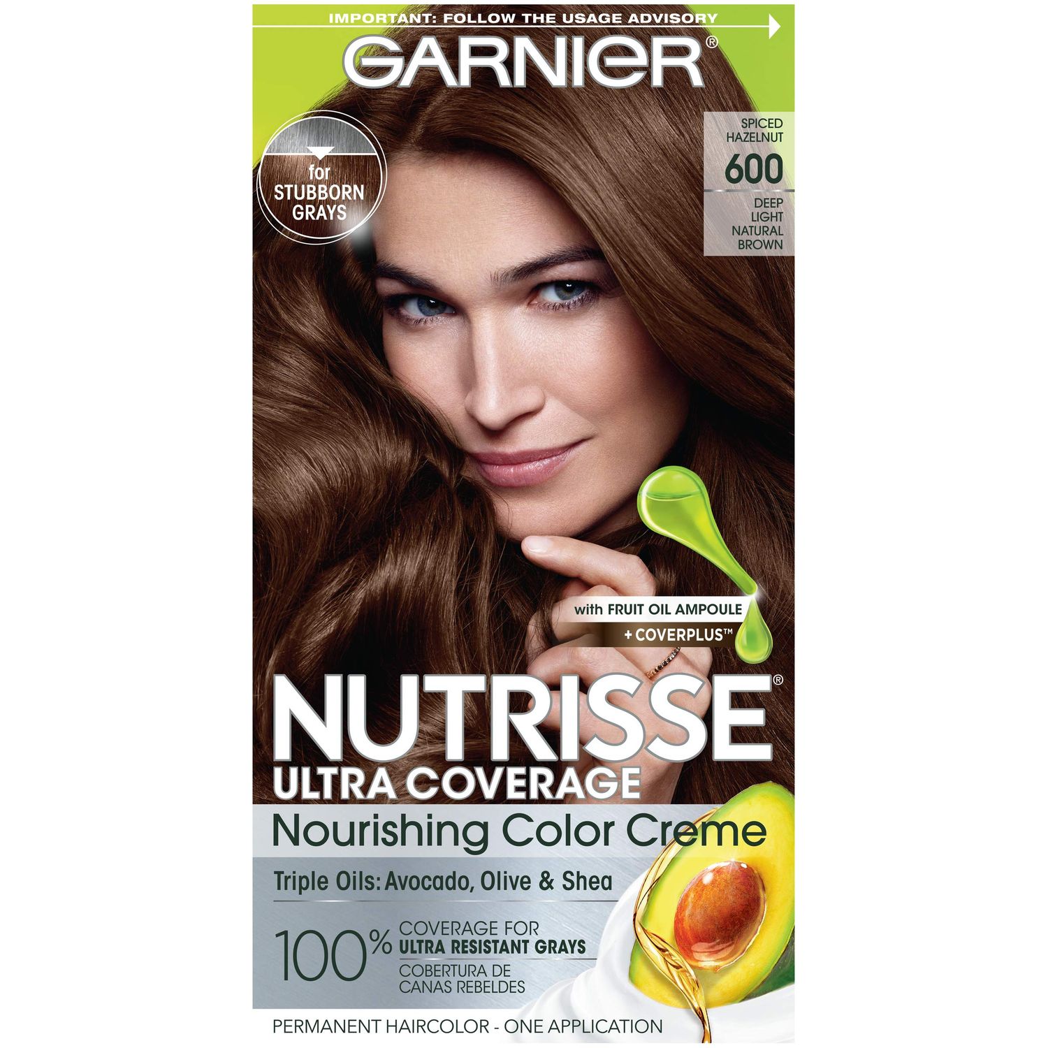 Garnier Nutrisse Ultra Coverage Hair Color, 600 Deep Light Natural Brown (Spiced Hazelnut) Permanent Hair Dye (Packaging May Vary)