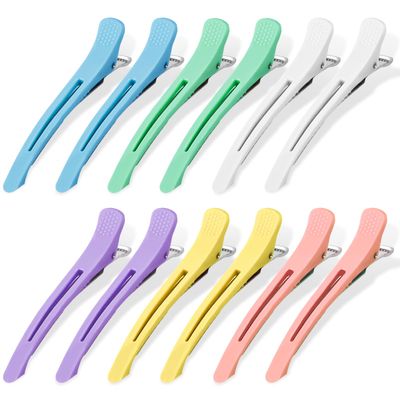 12 Pcs Hair Clips for Women Styling with Silicone Band, Professional No Crease Duck Billed Hair Roller Clips for Sectioning, Large Salon Hair Cutting Clip for Thick and Thin Hair