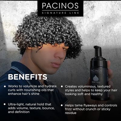 Pacinos Signature Line Curl Enhancing Mousse: Light-Medium Hold, Low Shine - Hydrating & Volumizing Styling Foam for All Hair Types: Curl Activator & Anti-Frizz, 100 mL