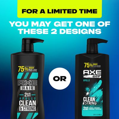 AXE Wash &amp; Care 2-in-1 Shampoo &amp; Conditioner Apollo Wash &amp; Care 4 Count for Clean &amp; Strong Hair Sage &amp; Cedarwood 100% Recycled Bottle 28 oz