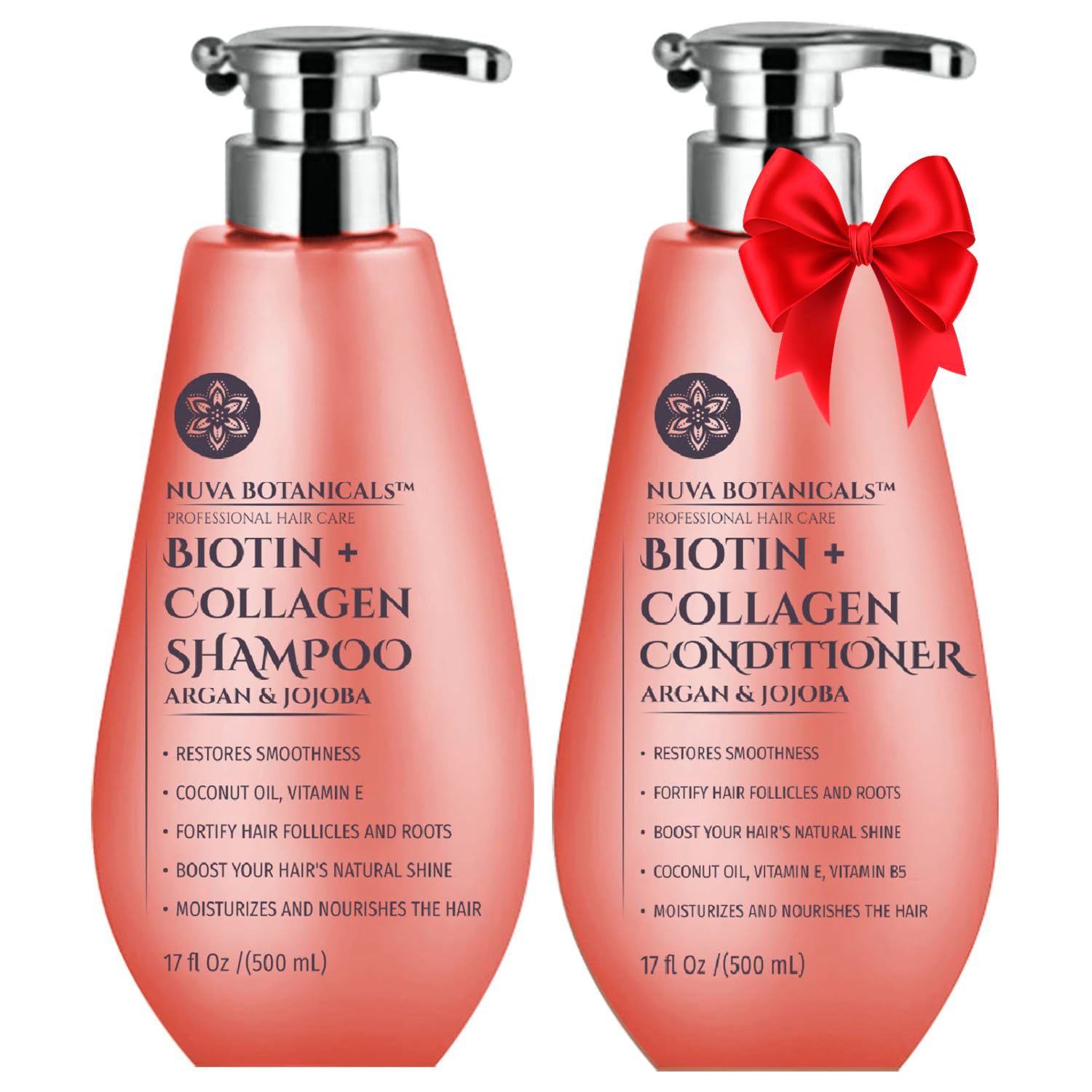 Biotin and Collagen Hair Growth Set - Shampoo and Conditioner for Women with Coconut Oil, Argan and Jojoba Oil for Thinning Hair (17 Fl Oz)