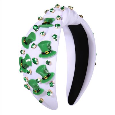 boderier St.Patrick&#39;s Day Headband for Women Green Irish Top Hat Crystal Embellished Knotted Headband Green Day Party Costume Headwear Accessories Gifts (Top Hat)