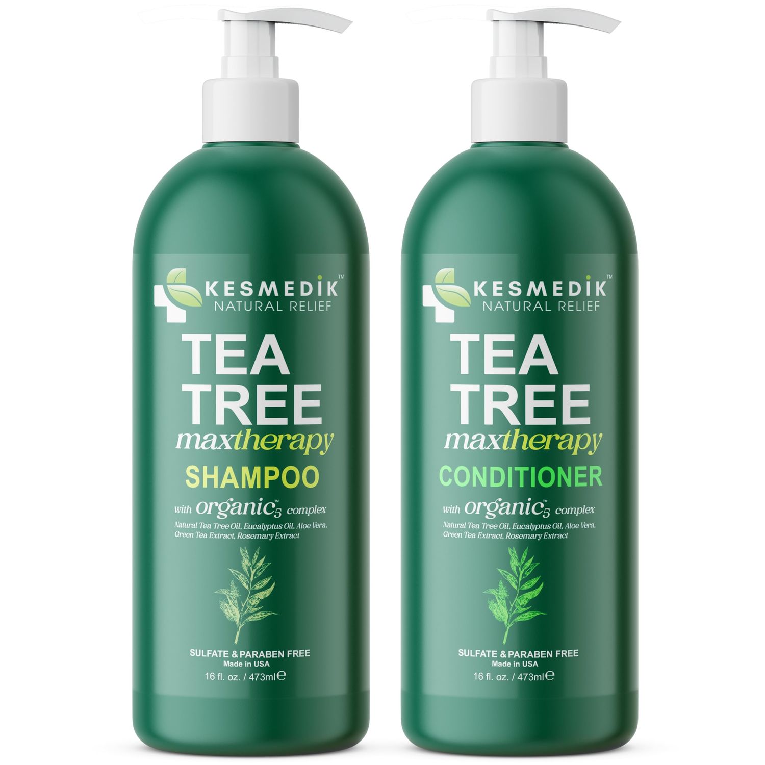 KESMEDIK Tea Tree Shampoo and Conditioner MaxTherapy for Itchy &amp; Dry Scalp Relief, Deep Cleans Dandruff &amp; Buildup, Revitalizes Hair &amp; Reduces Hair Loss (16 fl oz Each)