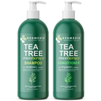 KESMEDIK Tea Tree Shampoo and Conditioner MaxTherapy for Itchy &amp; Dry Scalp Relief, Deep Cleans Dandruff &amp; Buildup, Revitalizes Hair &amp; Reduces Hair Loss (16 fl oz Each)