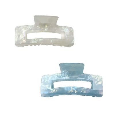 ZHOUMEIWENSP 2pcs Large Hair Claw Clips for Thick Hair, Tortoise Hair Clips, Acrylic Celluloid French Butterfly Jaw Clips, Strong Hold for Women (white&amp;blue)