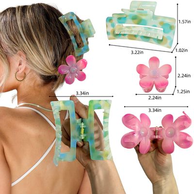 GQLV Hair Accessories Gift Set: Nonslip Big Cute Hair Claws, Medium Flower Hair Clips for Thick/Thin Hair, Hair Styling Accessories for Women/Girls
