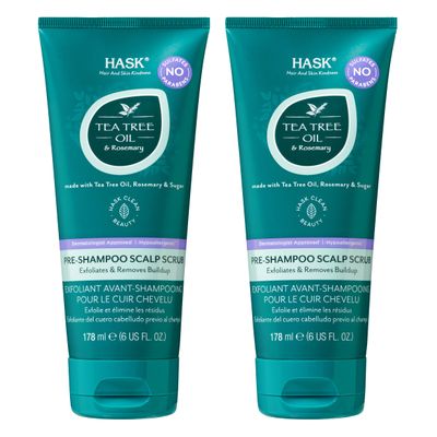 HASK TEA TREE OIL &amp; ROSEMARY Pre-Shampoo Scalp Scrub for All Hair Types, Color Safe, Gluten-Free, Sulfate-Free, Paraben-Free, Cruelty-Free - Pack of 2