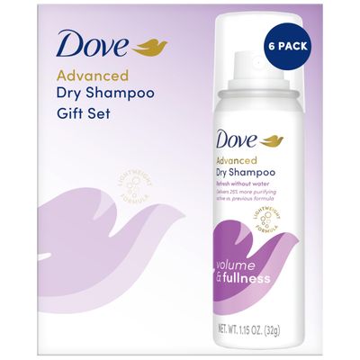 Dove Advanced Dry Shampoo, Travel-Size, Volume &amp; Fullness, 6-Pack, Travel Essentials, 1.15 Oz Ea