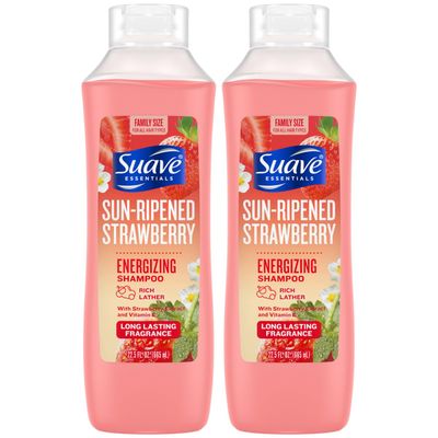Suave Shampoo, Sun-Ripened Strawberry Family-Size 2-Pack - Energizing Shampoo with Strawberry Extract &amp; Vitamin E, 22.5 Oz Ea