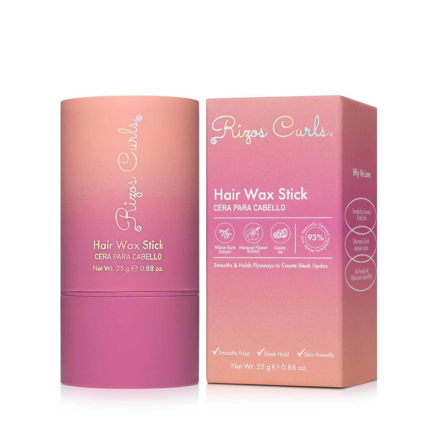 Rizos Curls Hair Wax Stick, Tames Flyaways, Smooths Frizz, Adds Shine, Perfect for Sleek Hair Styles