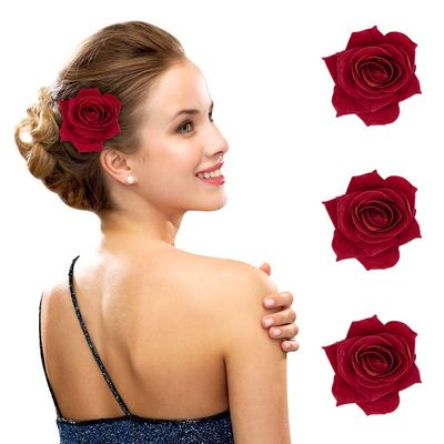 FIOBEE 2.75&quot; Rose Hair Clip Flower Hairpin Rose Brooch Floral Clips for Woman Girl Party Wedding Pack of 3
