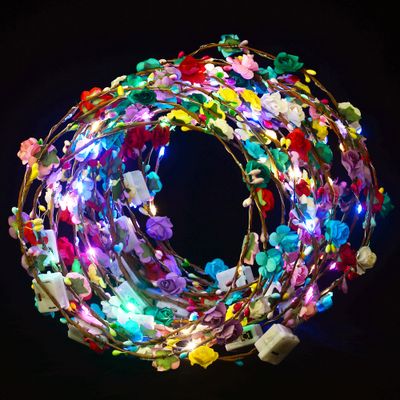 QSJQAMG 30 Pcs LED Flower Crown Headband,led Headbands,Light Up Flower Headbands for Women,Garlands Glowing Floral Wreath Crowns for Weddings,Halloween,Birthdays,Role-Playing,Beach Parties?Christmas