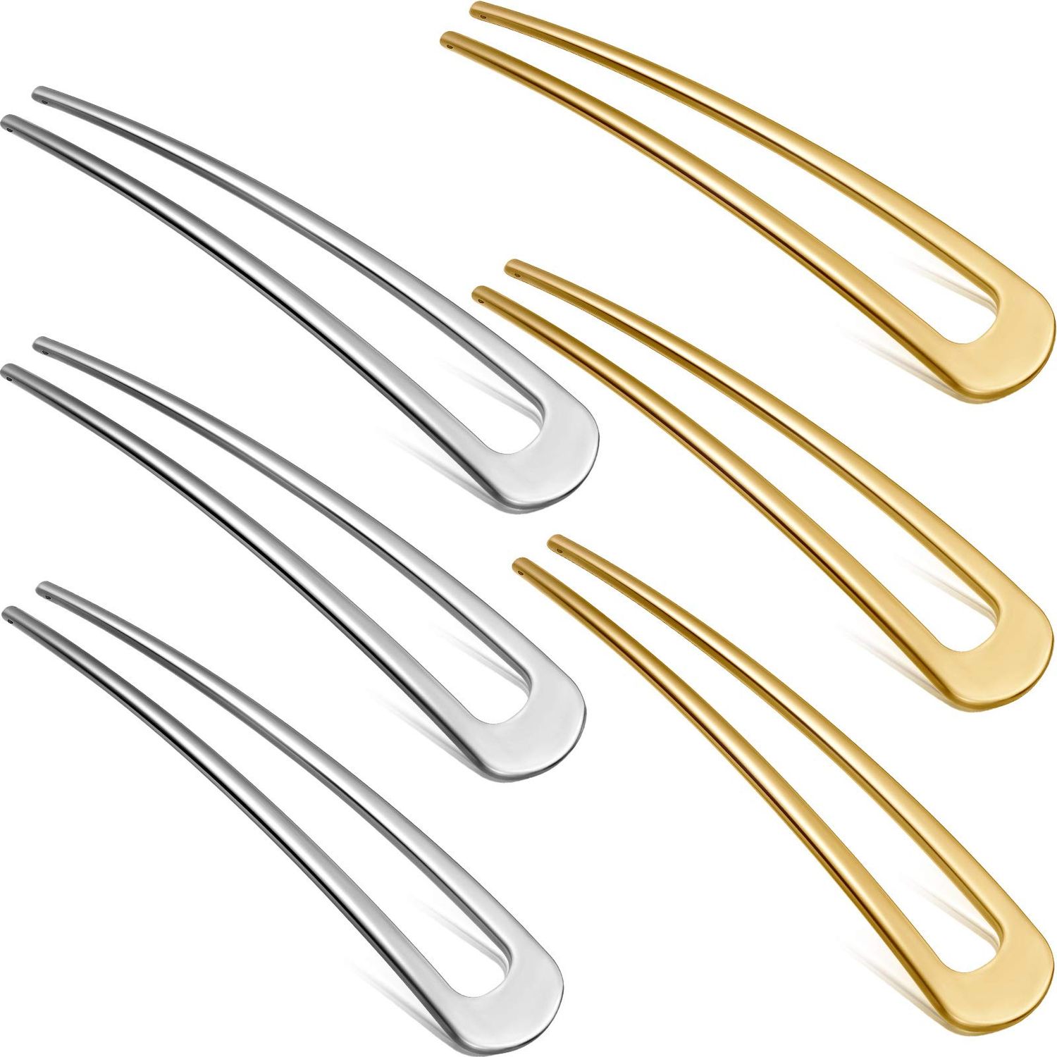 WILLBOND 6 Pieces Hair Pins Simple Metal U Shaped French Gold Hair Fork Sticks 2 Prong Updo Chignon Pins for Women Lady Buns Accessories(Gold, Silver)