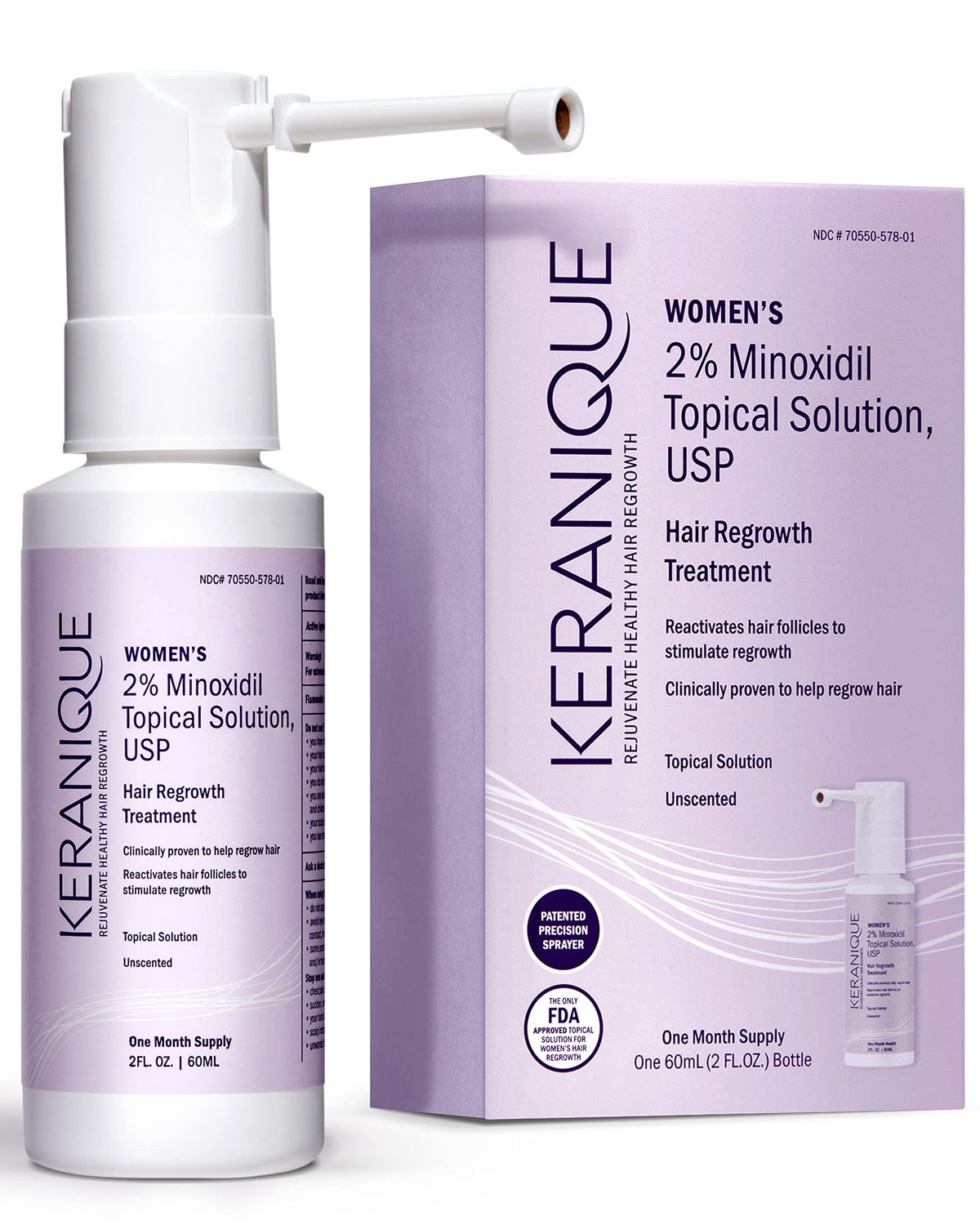 Keranique Hair Regrowth Treatment for Women - 2% Minoxidil for Hair Growth &amp; Thickening - Topical Solution Scalp Treatment for Hair Loss &amp; Thinning w/ Precision Spray Applicator - 2 Fl Oz
