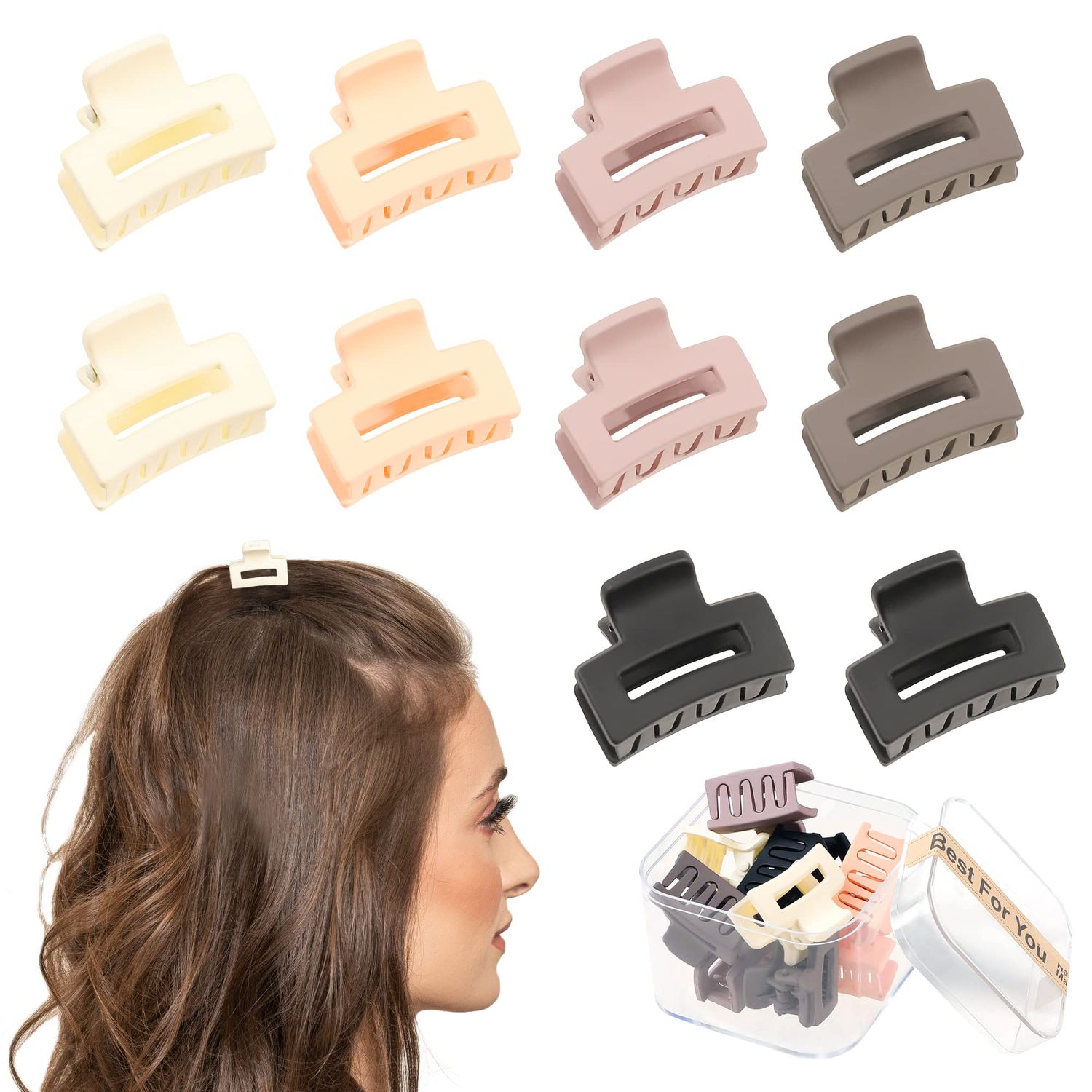 Small Claw Hair Clips for Women Girls - Mini Hair Clips Rectangle Tiny Claw Clips for Thin Hair Strong Hold Cute Jaw Clip Nonslip Hair Styling Accessories with Box