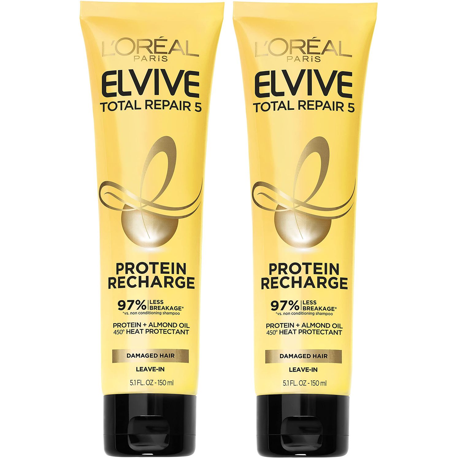 L&#39;Oreal Paris Elvive Total Repair 5 Protein Recharge Leave In Conditioner Treatment, and Heat Protectant, 2 pack, (5.1 Ounce each) (Packaging May Vary)