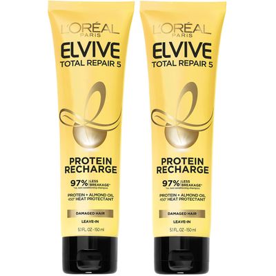 L&#39;Oreal Paris Elvive Total Repair 5 Protein Recharge Leave In Conditioner Treatment, and Heat Protectant, 2 pack, (5.1 Ounce each) (Packaging May Vary)