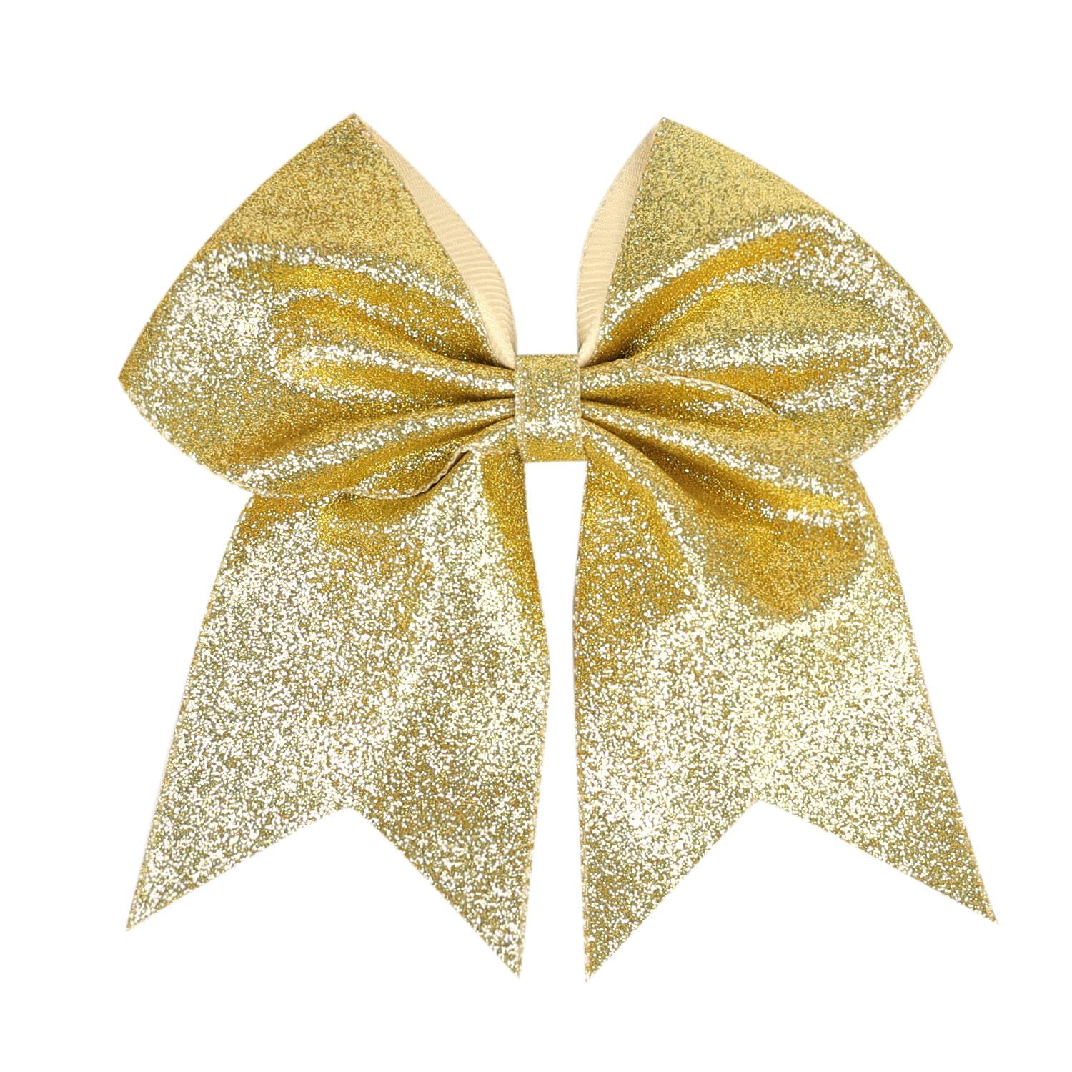 7&quot; Large Glitter Cheer Hair Bows Clip for Girls and woman - Sparkling Gold
