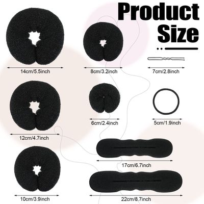 Yinder 34 Pcs Donut Hair Bun Maker Set Includes Black Donut Bun Makers Small & Large Sponge Foam Hair Sponges Elastics Bands Hairpins for Hairstyle DIY