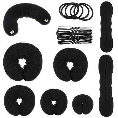 Yinder 34 Pcs Donut Hair Bun Maker Set Includes Black Donut Bun Makers Small &amp; Large Sponge Foam Hair Sponges Elastics Bands Hairpins for Hairstyle DIY