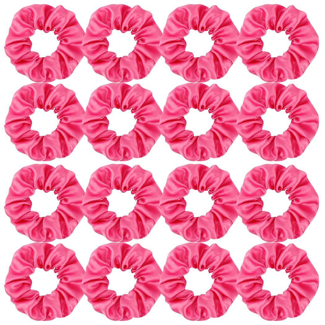 16 Pacs Satin Scrunchies Bridesmaid Proposal Gifts Hair Ties Scrunchies for Women Girls Bachelorette Party Favors(Hot pink)