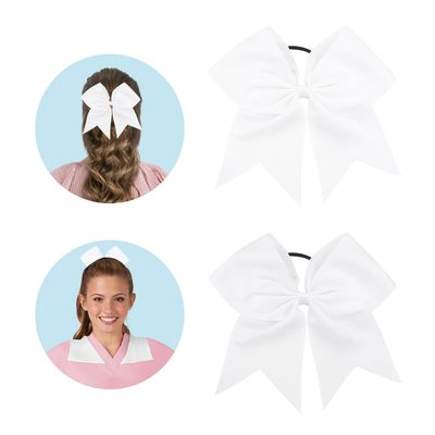 Cheer Bows, White Cheer Bow, Cheer Bows for Cheerleaders, Cheerleading Bows, 2 Pcs 8 Inch Large White Hair Bows for Girls Women, Bow Scrunchies School Sports Softball Cheerleader Bows Hair Accessories