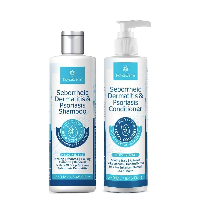 Roycederm Seborrheic Dermatitis &amp; Psoriasis Shampoo and Conditioner Set - Effective Scalp Treatment for Folliculitis, Psoriasis, Dandruff, Dry Itchy Scalp - Soothing, Moisturizing Herbal Formula